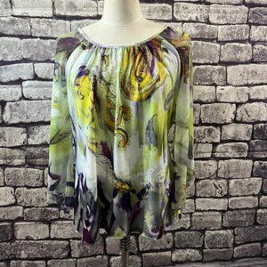 Chico's Size Large Multicolored Blouse W/ Bell Shaped Sleeves